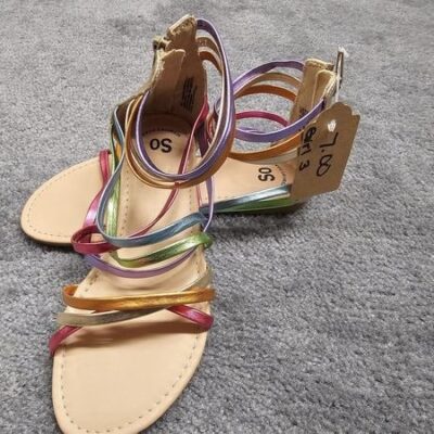 Gladiator Sandals with Memory Foam Soles & Golden Zipper Heel - Size 3