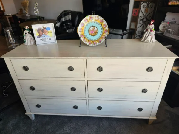 Rustic White Six-Drawer Dresser